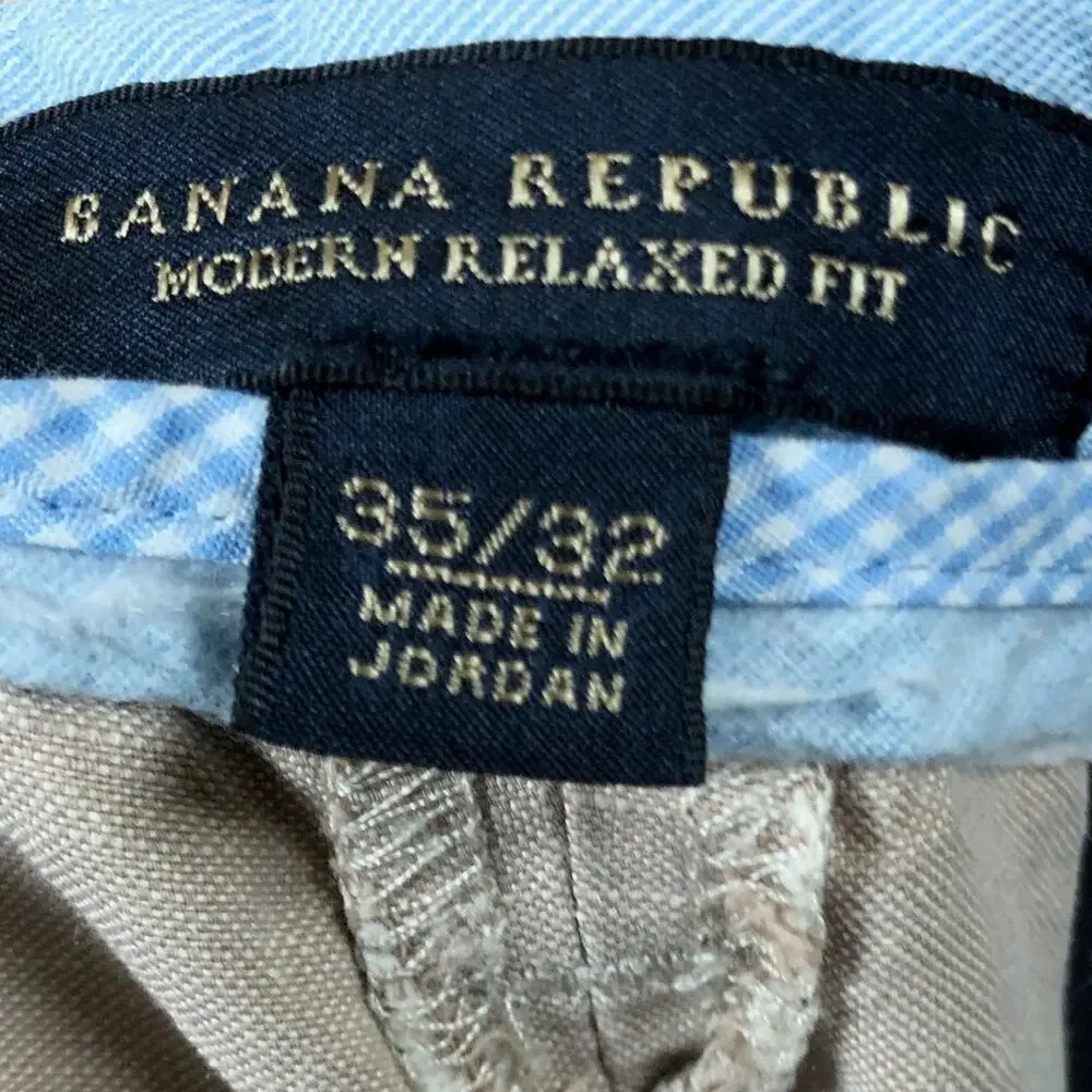 Banana Republic Mens Pants Tan Modern Relaxed Fit Linen Cotton Blend 35x32